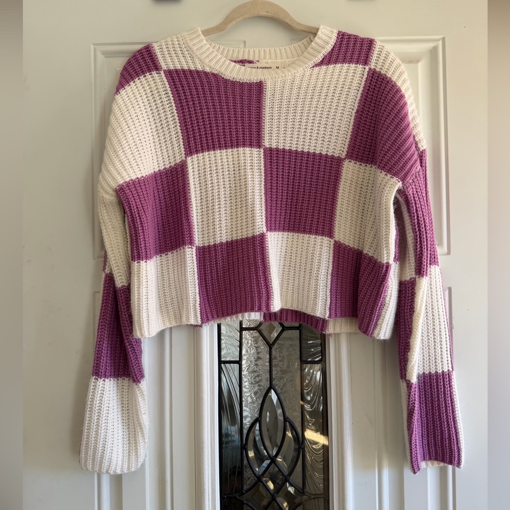 moon & madison Purple and Cream Checkered Sweater